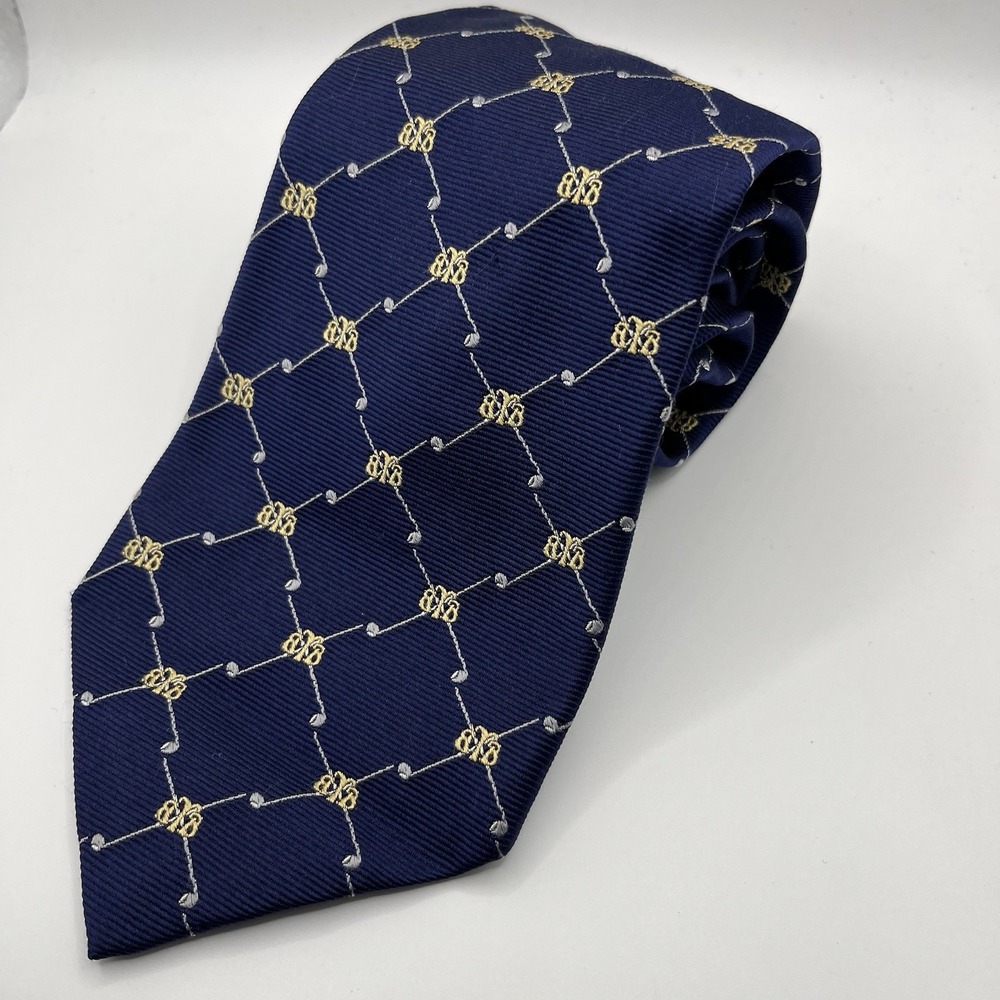 Brooks Brothers Country Club Necktie Men's Tie Silk Blue Logo Print Golf Club